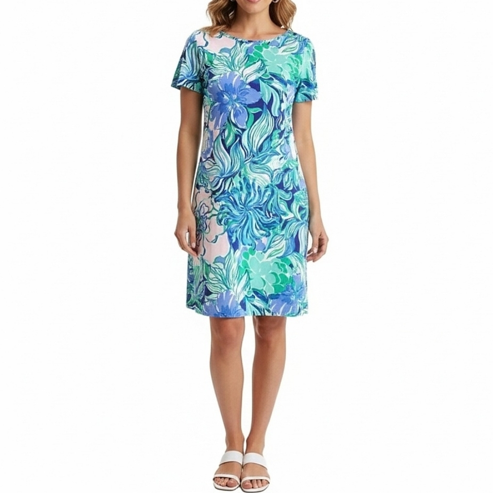 Lilly Pulitzer Marah Cotton T-Shirt Dress Royal Purple Party Wave Print Size S‎